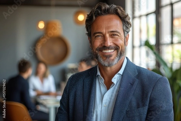 Fototapeta Confident middle-aged man smiling in a professional environment