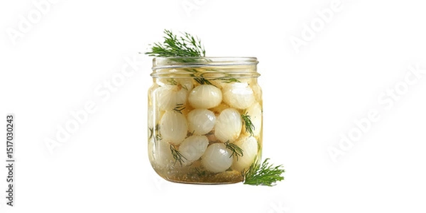 Obraz Pickled onions in glass jar with dill isolated on transparent background