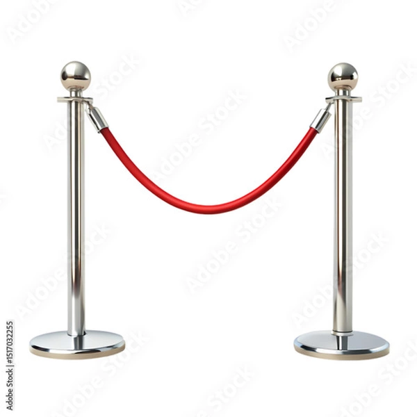 Fototapeta Chrome Stanchions with Red Velvet Rope Barrier isolated on transparent baackground