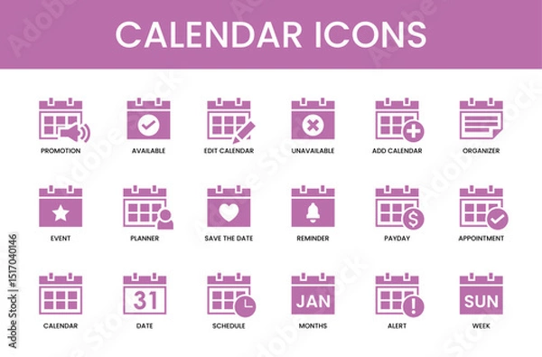 Obraz Elegant Calendar Icons  A Complete Set of Time Management Icons for Scheduling, Planning, and Organization