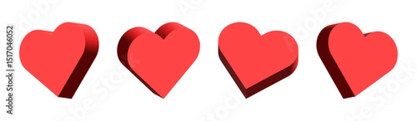 Fototapeta 3d red heart icon sign, favorite like icon, social media notification icons, post reactions for social network. social media hearts symbol shape, 3d rendering, 3d illustration