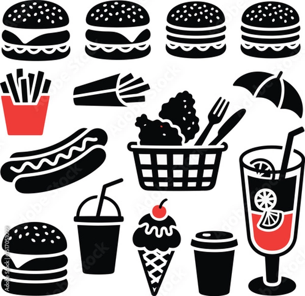 Obraz  Delicious fast food set vector illustration