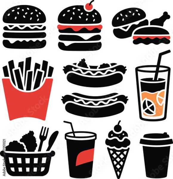 Obraz  Delicious fast food set vector illustration
