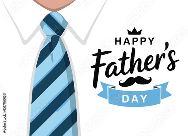 Obraz Happy father`s day calligraphy greeting card. Fathers Day vector lettering background with blue tie and white shirt
