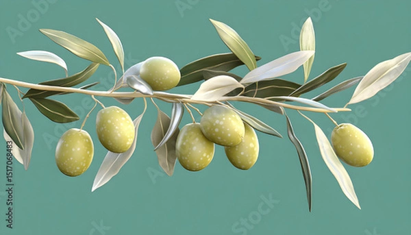 Obraz Background olive branch on a green background. green olives. olive oil. green banner. copy space