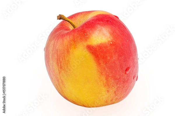 Fototapeta Red and yellow apple isolated. Apple with water drops.