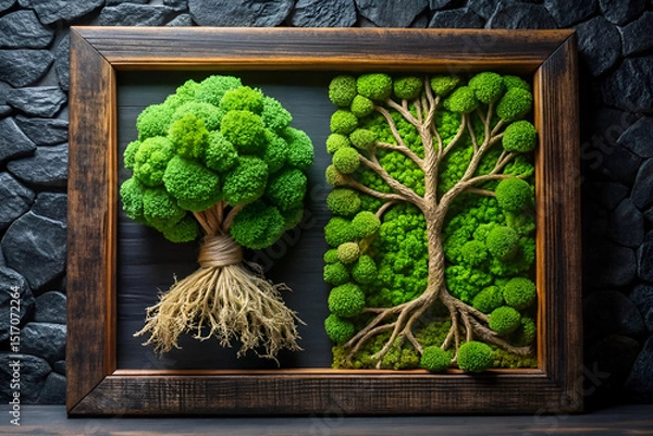 Fototapeta Framed Biophilic Art with Trees and Moss