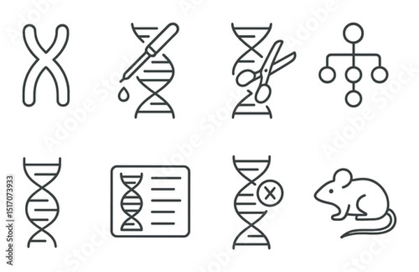 Fototapeta Genetics linear icon set. dna, genome, and biotech symbols for scientific research