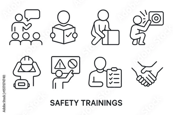 Fototapeta Safety training silhouette icon set. workplace emergency and compliance symbols