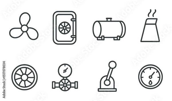 Fototapeta Industrial linear icon set. machinery and equipment vector symbols