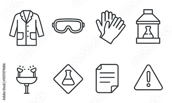 Fototapeta Safety and laboratory flat icon set. research and lab equipment symbols
