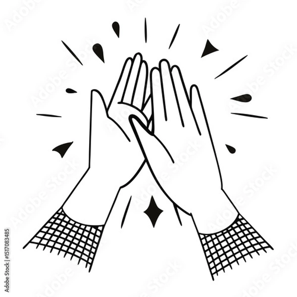 Fototapeta High Five Hand Outline with Color Dots in Modern Line Art Style