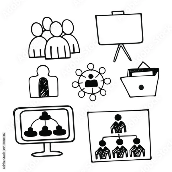 Fototapeta Teamwork and Collaboration Icon Set in Clean Modern Line Art Style