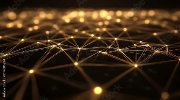 Fototapeta Abstract network of interconnected golden nodes (1)