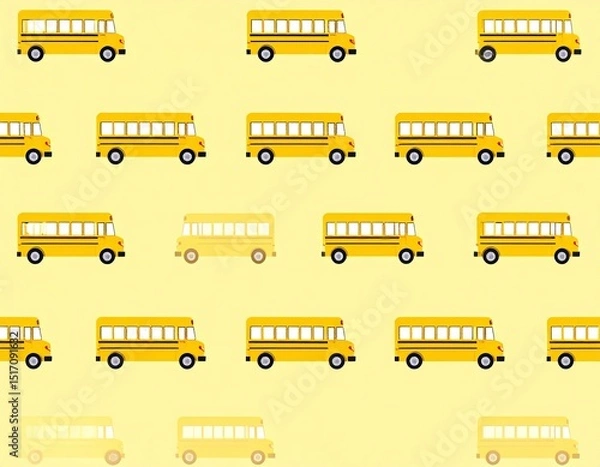 Fototapeta Yellow school bus pattern on a pale yellow background