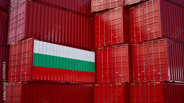 Obraz Cargo shipping container with bulgaria flag, shipping and freight transportation of bulgaria concept.