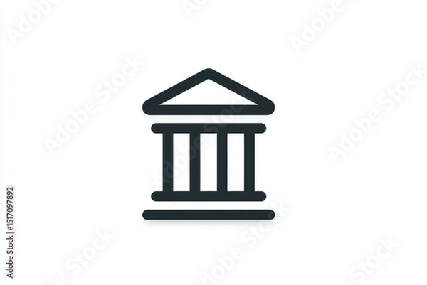 Fototapeta Black and white icon of a classical building with columns and triangle roof