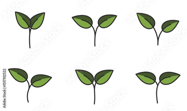 Obraz Set of plants seedling in green colors. Planting, germination and nature design elements. Isolated vector images