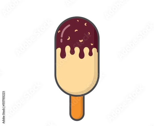 Obraz Ice cream with chocolate dessert sauce and nuts. Cold dessert and summer food. Isolated vector image