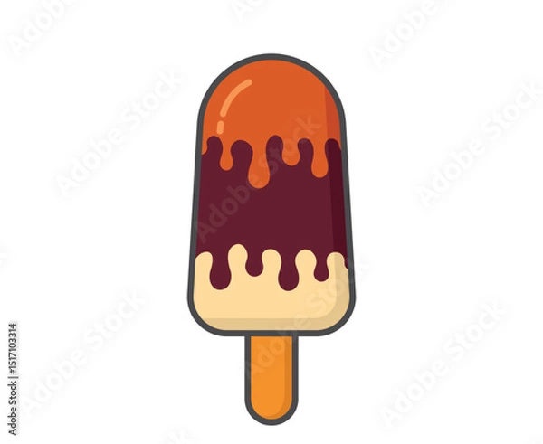 Obraz Ice cream with chocolate and caramel dessert sauces. Cold dessert and summer food. Isolated vector image