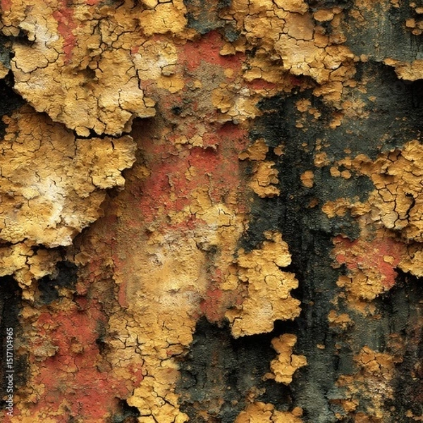 Fototapeta seamless background texture this showcases a pattern of cracked paint in earthy yellow and red hues. it is ideal for use various creative projects digital designs.