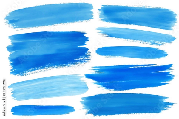 Fototapeta Abstract blue watercolor brush strokes collection isolated on white background
