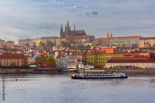 Fototapeta View of Prague landmark and historic buildings along Vltava River in Prague Czech Republic