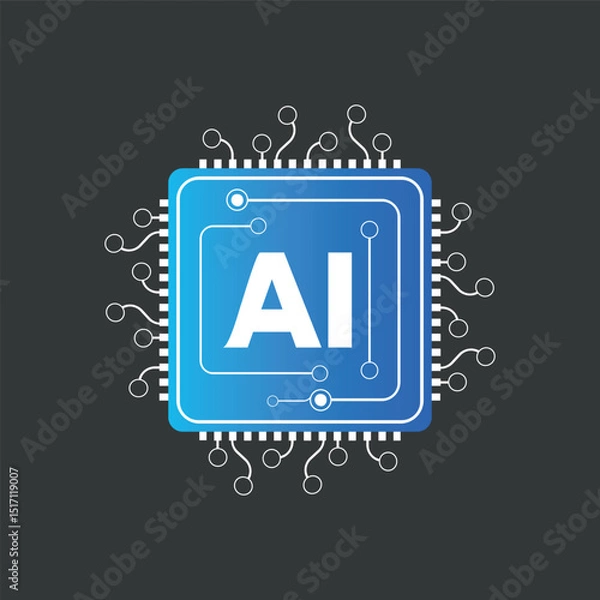Obraz AI Chip Icon – Artificial Intelligence Processor Technology Vector Design
