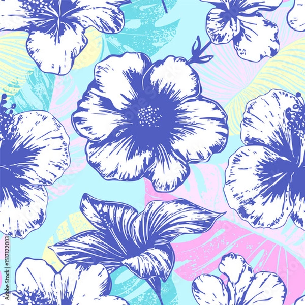 Obraz Seamless pattern with abstract tropical flowers. Creative texture for fabric, wrapping, textile, wallpaper, apparel. Pastel vector illustration background