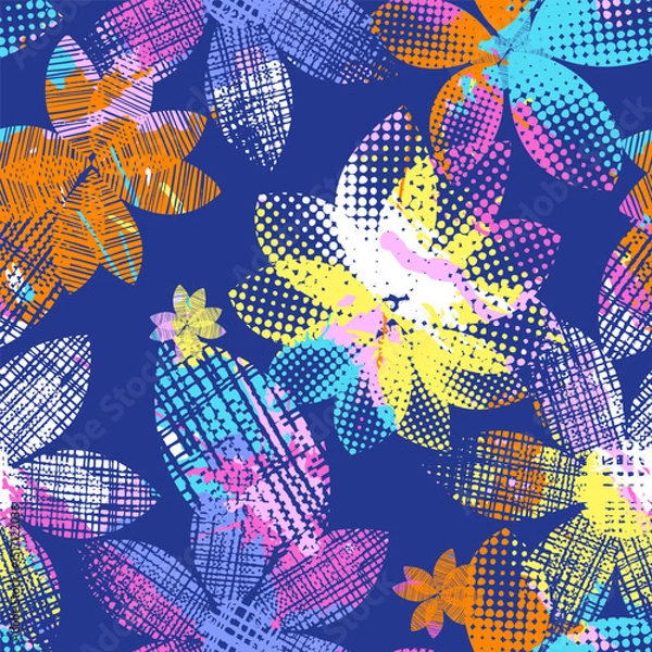 Obraz Seamless pattern of abstract flowers in grunge style. Bright color Vector illustration