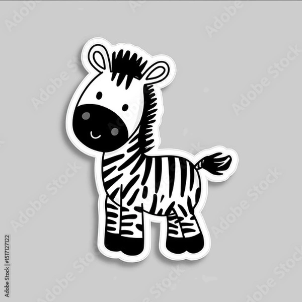 Obraz Sticker of a zebra vector graphics bold black and white lines simple shapes simple background childrens book illustration style fullbody flat color solid co