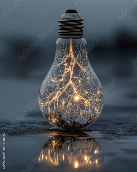 Fototapeta Illuminated Lightbulb with Branch Structure