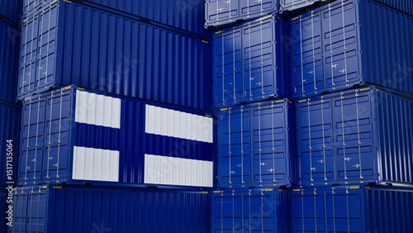 Obraz Cargo shipping container with finland flag, shipping and freight transportation of finland concept.
