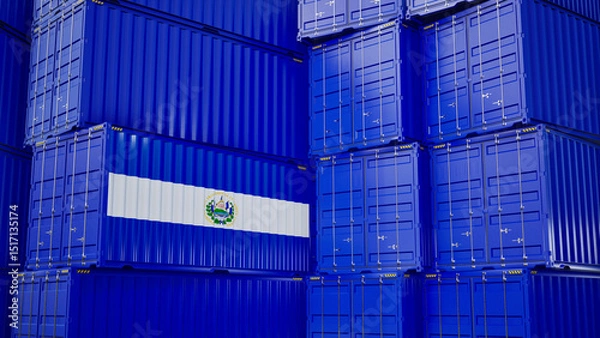 Obraz Cargo shipping container with el salvador flag, shipping and freight transportation of el salvador concept.