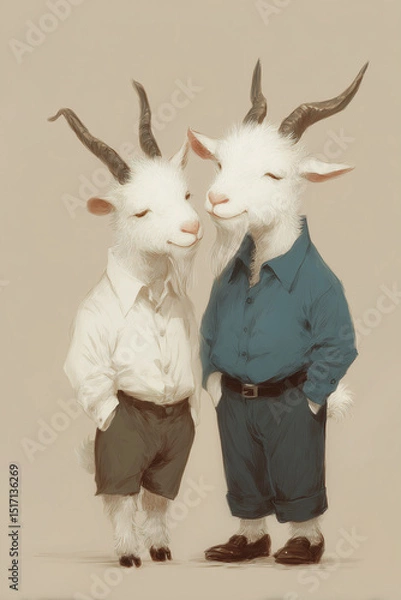 Fototapeta two goats in a studio