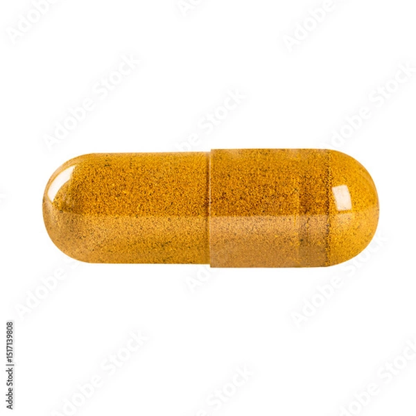 Obraz Close up. Turmeric capsule isolated on white background. Exotic herb capsule