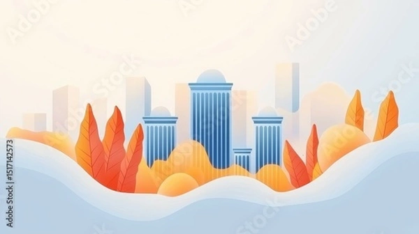 Fototapeta wildfire and architecture concept. City skyline with autumn foliage in warm colors.