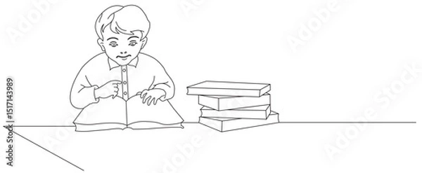 Fototapeta continuous line drawing of kids read book minimalist vector illustration. Back to school theme.
