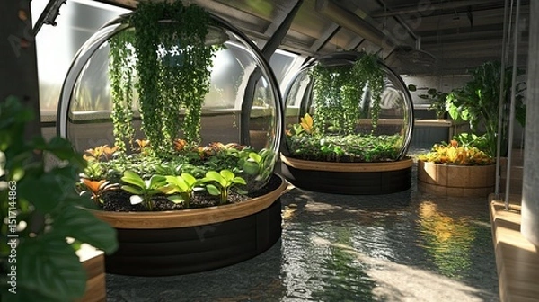 Fototapeta Aquaponics Monitoring Systems: Create Fresh Stock Photos of Sustainable Farming Technology in Action 