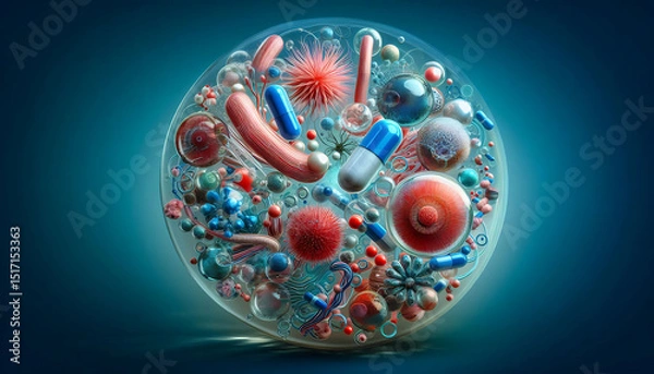 Obraz Microbial Growth and Antibiotic Sensitivity and copy space for text
