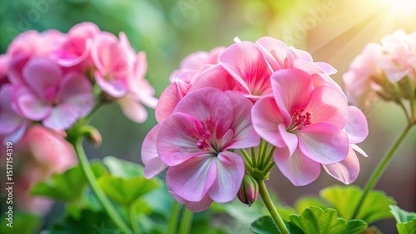 Fototapeta Delicate pink geranium flowers forming a dense inflorescence with intricate details and soft petals, nature, floral