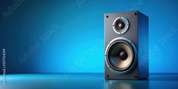 Fototapeta High-quality audio speaker with sleek design on a blue background, sound system, gadget