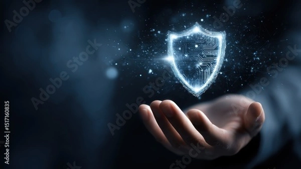 Fototapeta Protecting Digital Privacy A Human Hand Offering Protection Safety and Security A Modern Technology Solution and Shield Concept
