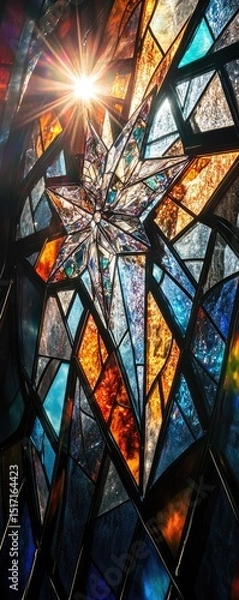 Obraz Intricate stained glass design with vibrant colors and geometric shapes, radiating light