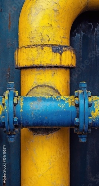 Obraz Industrial pipe section, yellow and blue