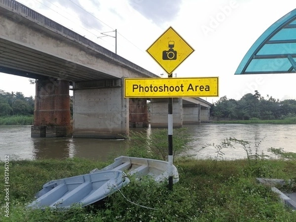 Fototapeta warning sign on the beach. Photography area 