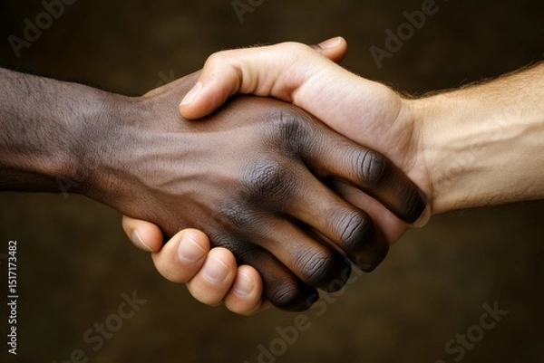 Fototapeta Handshake between two people symbolizing unity and cooperation on dark background