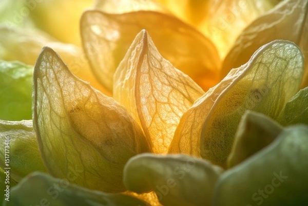 Fototapeta Abstract macro image of yellow flower petals with translucent texture and lighting