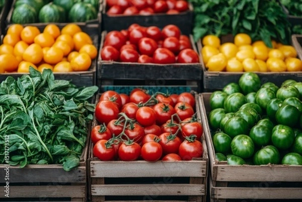 Fototapeta Assorted fresh vegetables on display at local market stall