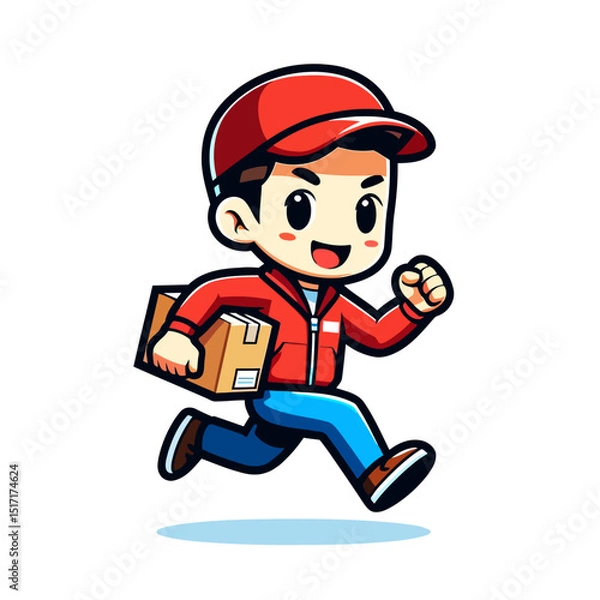 Fototapeta Fast Delivery Boy Running with Package: Speedy Service Illustration